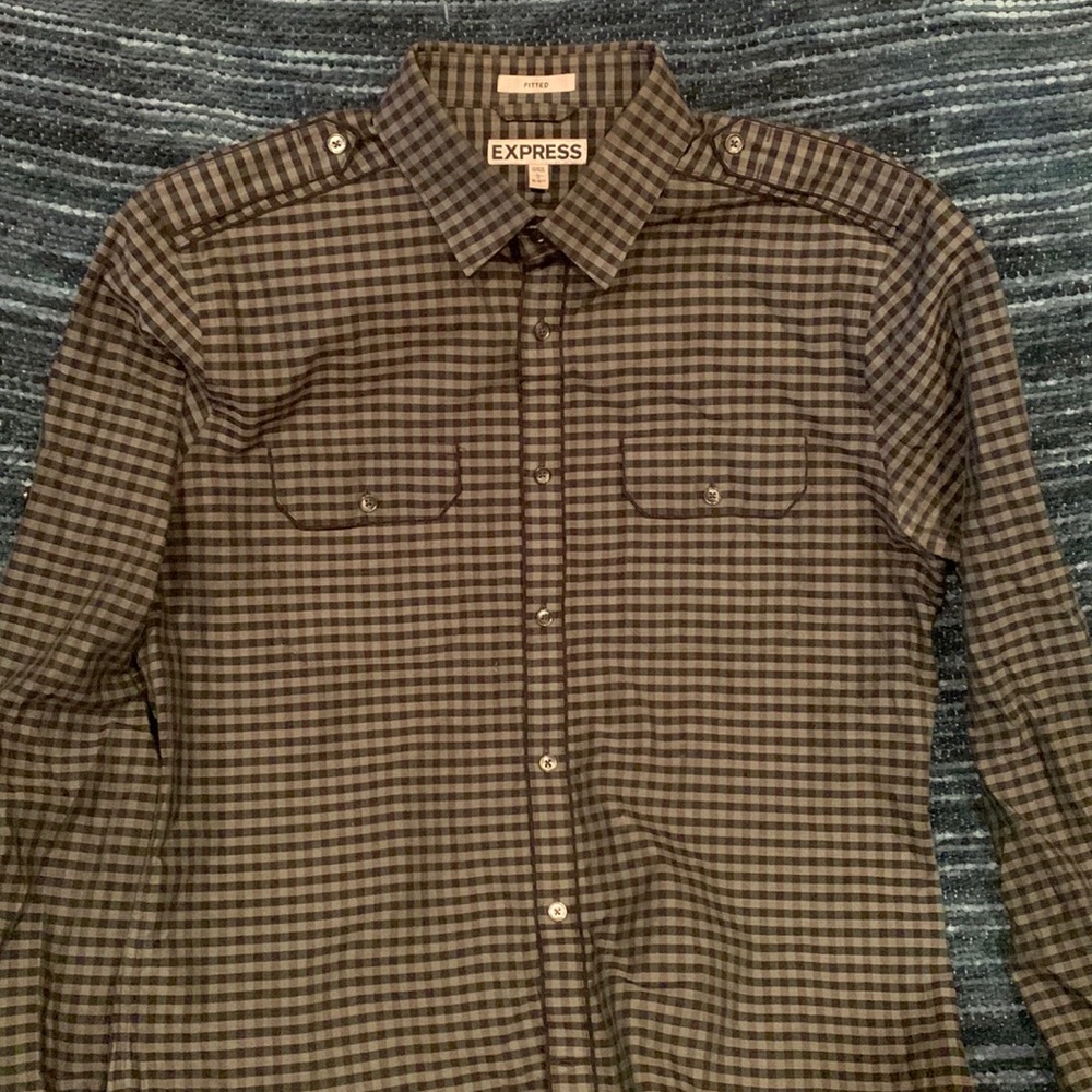 Express black and green checkered casual shirt